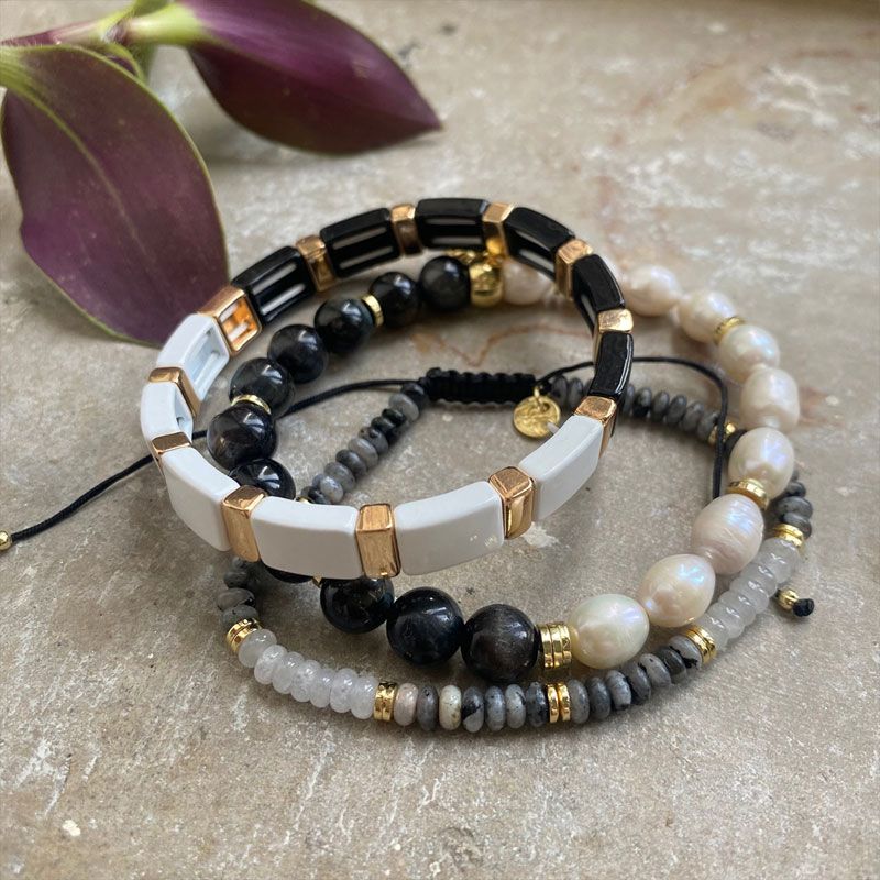 A&C - Emaljert armbånd 17 cm - Black/White