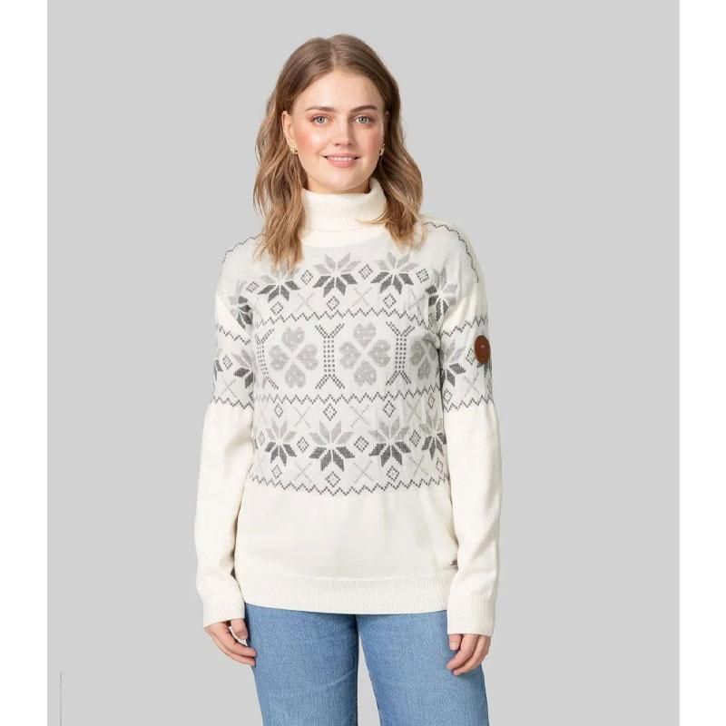 Scand. Ex. - Strikket genser med rullekrage dame - Snøhvit/grå melert