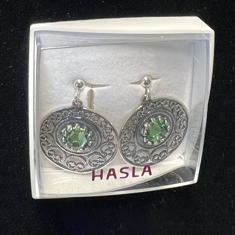 Hasla - Ørepynt oksidert med krystall - Tråd lys grønn