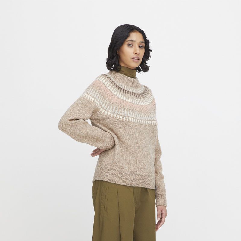 Rauma - Spiret dame rundfelt genser - Lys beige/rosa 