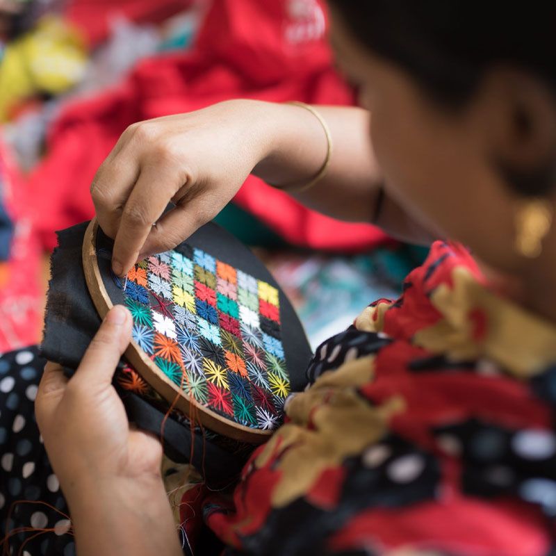 Others - Håndbrodert handlenett - Lys blå