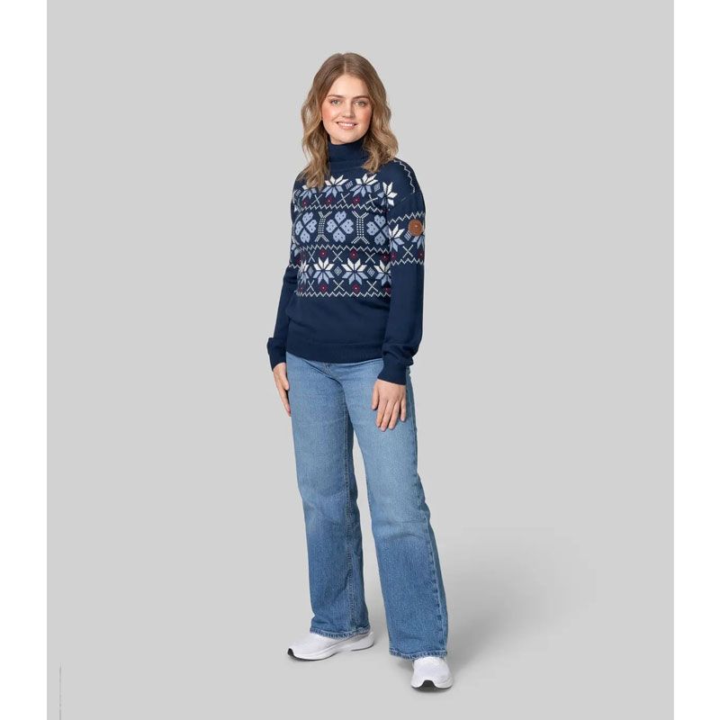 Scand. Ex. - Strikket genser med rullekrage dame - Marineblå/støvblå