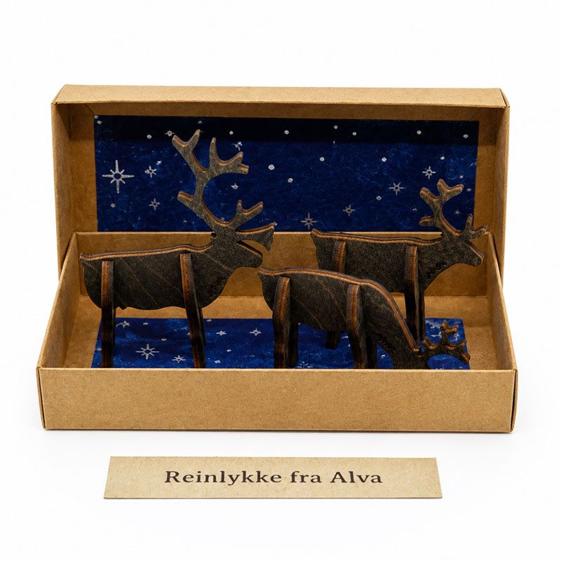 Alva - 3 små rein i bjørk mørk