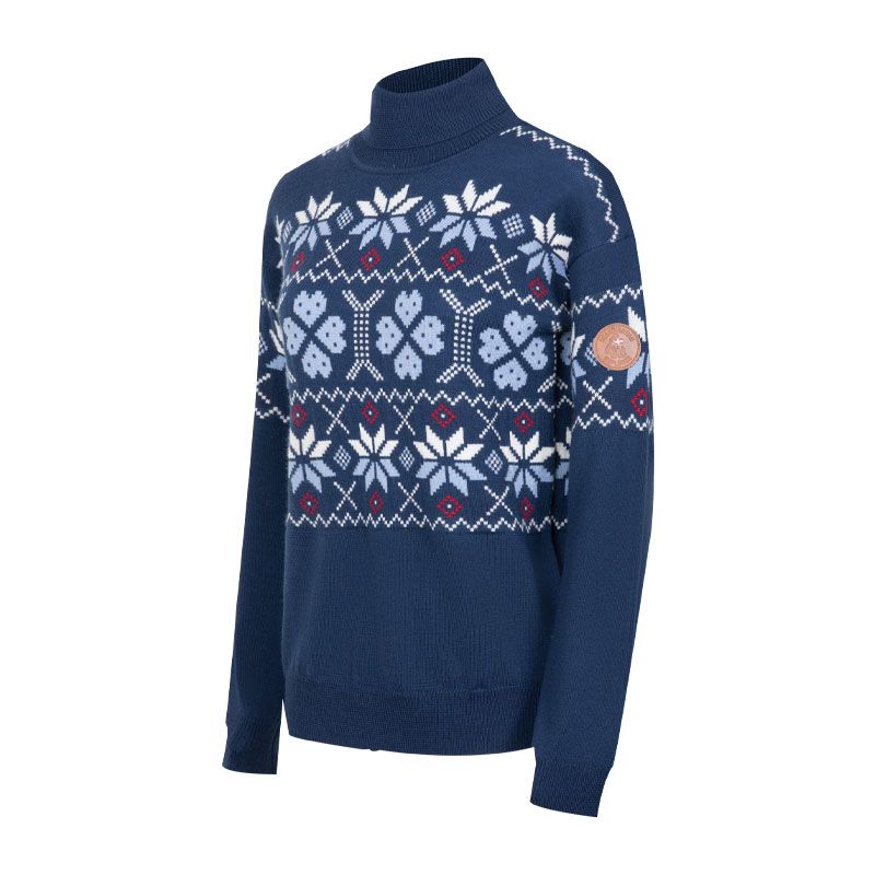 Scand. Ex. - Strikket genser med rullekrage dame - Marineblå/støvblå