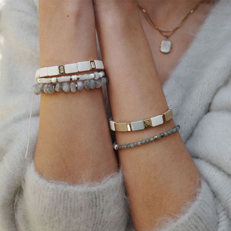 A&C - Emaljert armbånd 17 cm - Beige S